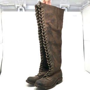 All saints thigh high leather Moto boots